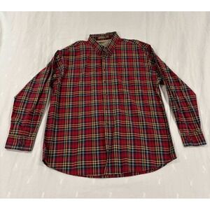 Haggar Generations Plaid Button Down Shirt Men's XL Long Sleeve Cotton Red